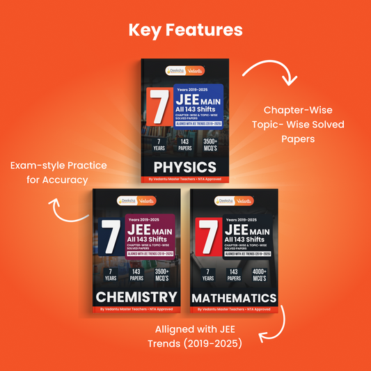 Deeksha Vedantu JEE Main Physics Chemistry Mathematics PYQ Book Set Of 3 | 7 Years (2019–2025) Solved Papers | 143 Papers, 11000+ MCQs, Chapterwise & Topicwise Solutions | QR Codes for Video Lectures | JEE Exam Prep Book 2026