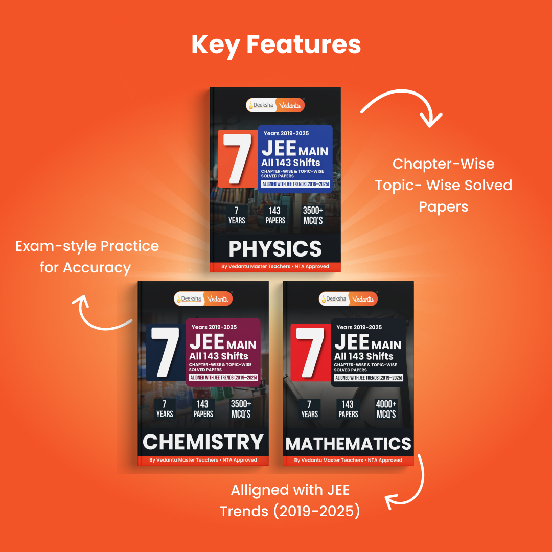 Deeksha Vedantu JEE Main Physics Chemistry Mathematics PYQ Book Set Of 3 | 7 Years (2019–2025) Solved Papers | 143 Papers, 11000+ MCQs, Chapterwise & Topicwise Solutions | QR Codes for Video Lectures | JEE Exam Prep Book 2026