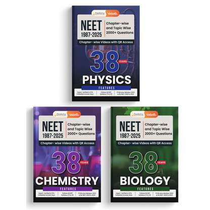 Deeksha Vedantu 38 Years NEET Physics, Chemistry & Biology (1987–2025) Previous Year Questions Books Set Of 3 | Chapter & Topic Wise PYQs | 6000+ Questions, QR Video Solutions, 10 Mock Tests Each | NCERT Based for 2026 Exam