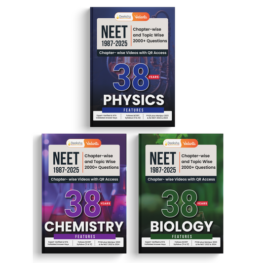 Deeksha Vedantu 38 Years NEET Physics, Chemistry & Biology (1987–2025) Previous Year Questions Books Set Of 3 | Chapter & Topic Wise PYQs | 6000+ Questions, QR Video Solutions, 10 Mock Tests Each | NCERT Based for 2026 Exam