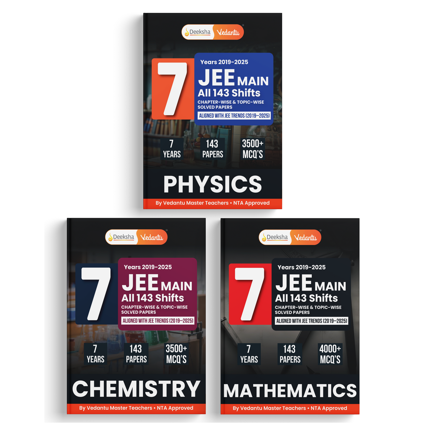 Deeksha Vedantu JEE Main Physics Chemistry Mathematics PYQ Book Set Of 3 | 7 Years (2019–2025) Solved Papers | 143 Papers, 11000+ MCQs, Chapterwise & Topicwise Solutions | QR Codes for Video Lectures | JEE Exam Prep Book 2026
